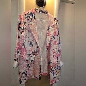 Floral And Bird / parrot Pink Women's Blazer Jacket